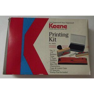 Keene Printing Kit vintage No. 44432 1/8" rubber stamp pad abc numbers